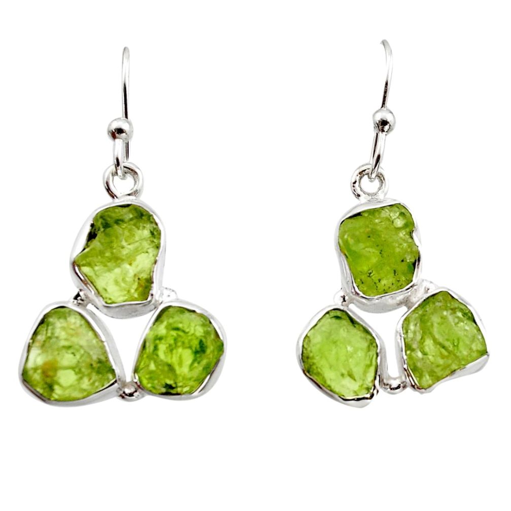 16.17cts natural green peridot rough 925 sterling silver dangle earrings r16922