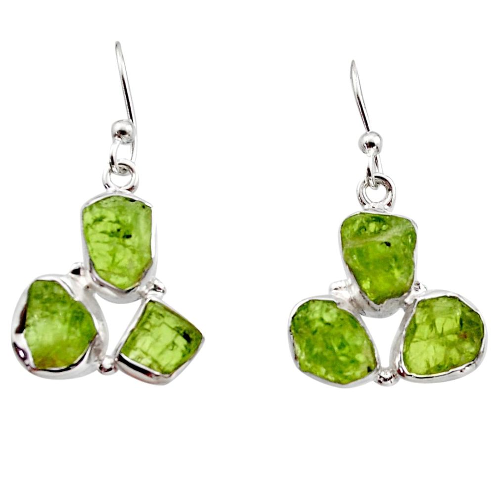 14.90cts natural green peridot rough 925 sterling silver dangle earrings r16925