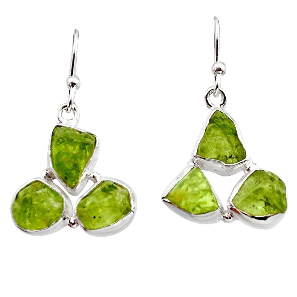 16.15cts natural green peridot rough 925 sterling silver dangle earrings r16930