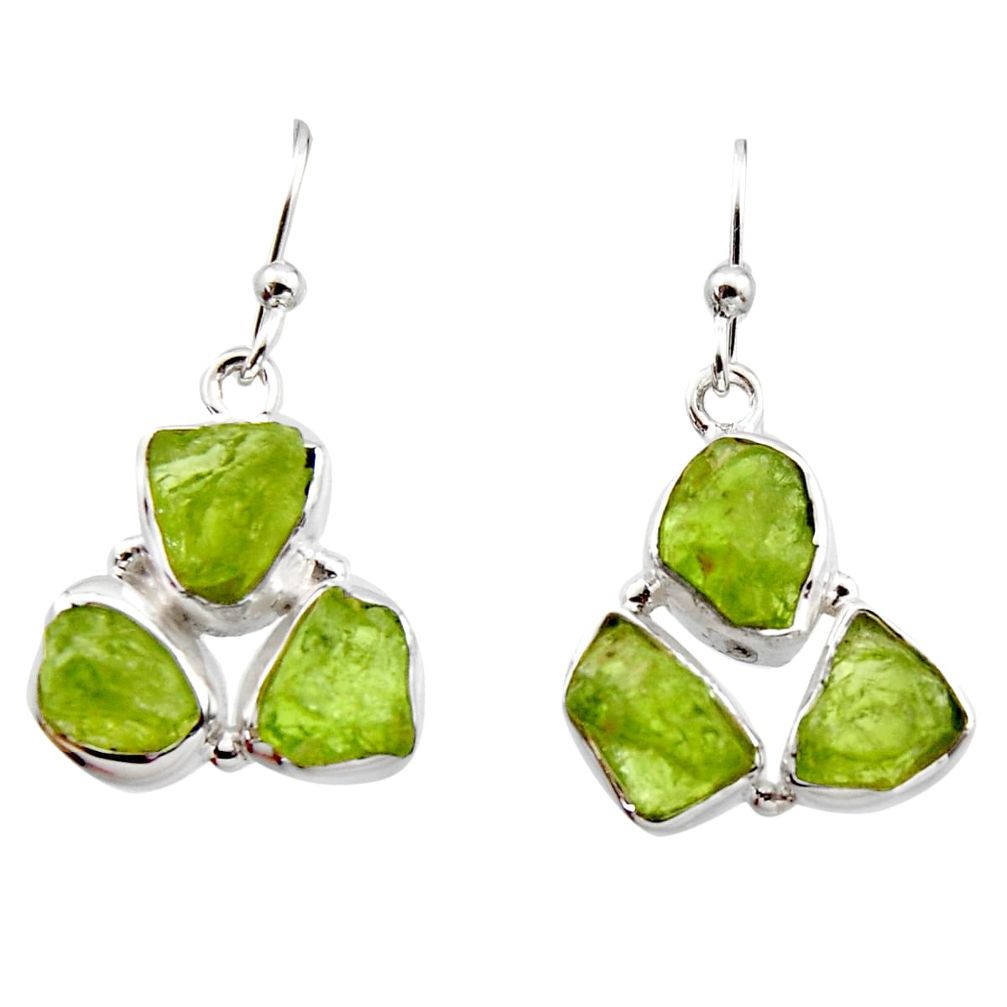 925 sterling silver 15.85cts natural green peridot rough dangle earrings r16931