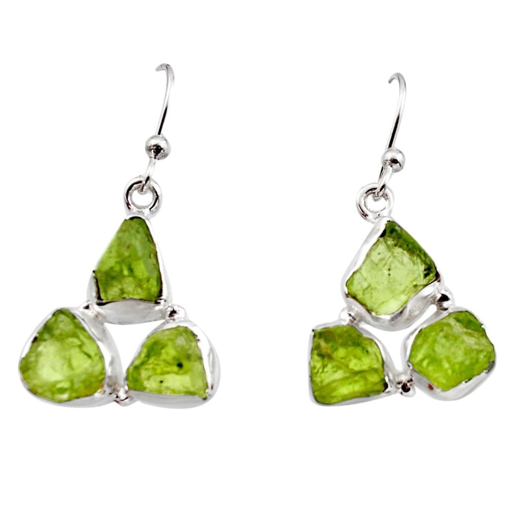 14.33cts natural green peridot rough 925 sterling silver dangle earrings r16933