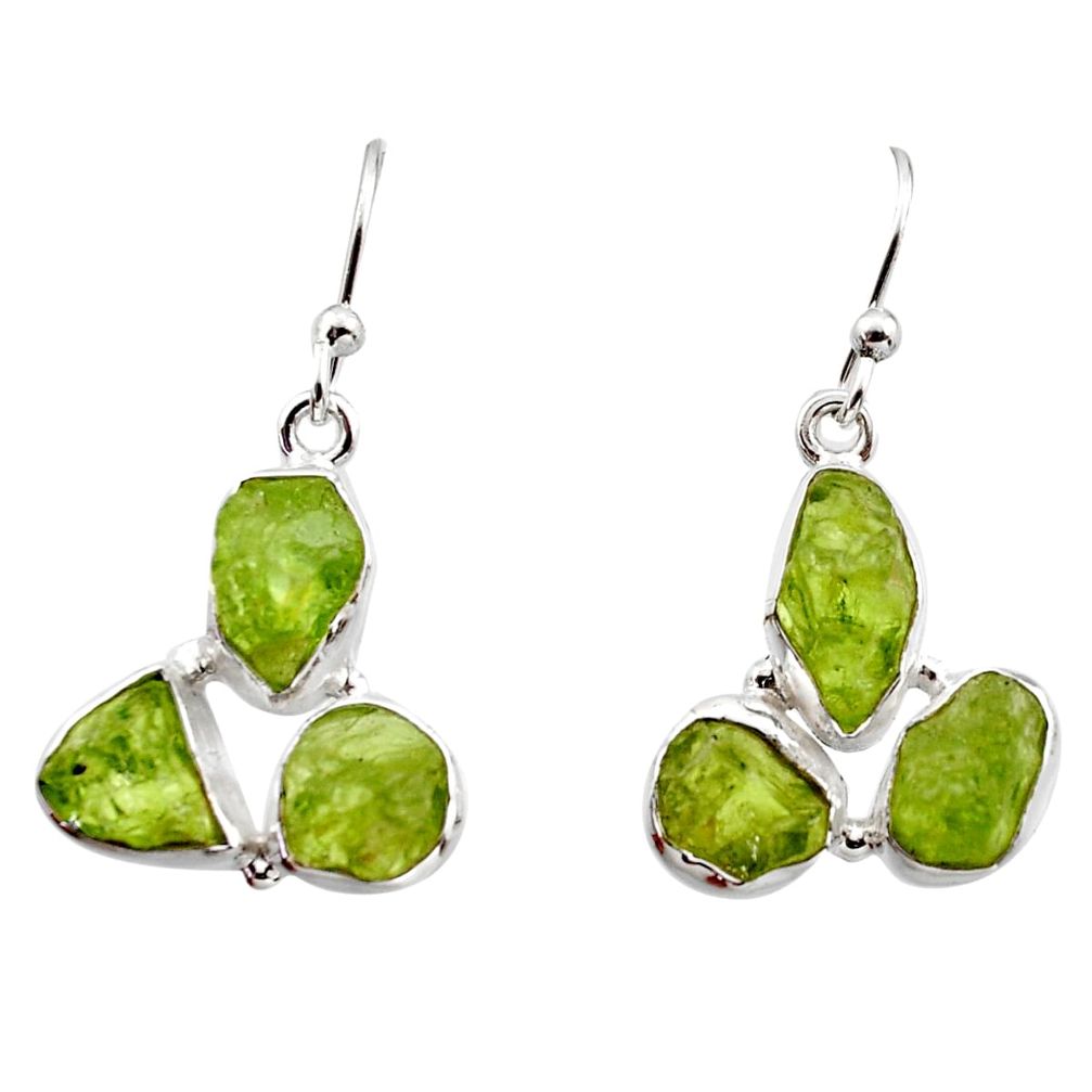 15.80cts natural green peridot rough 925 sterling silver dangle earrings r16934