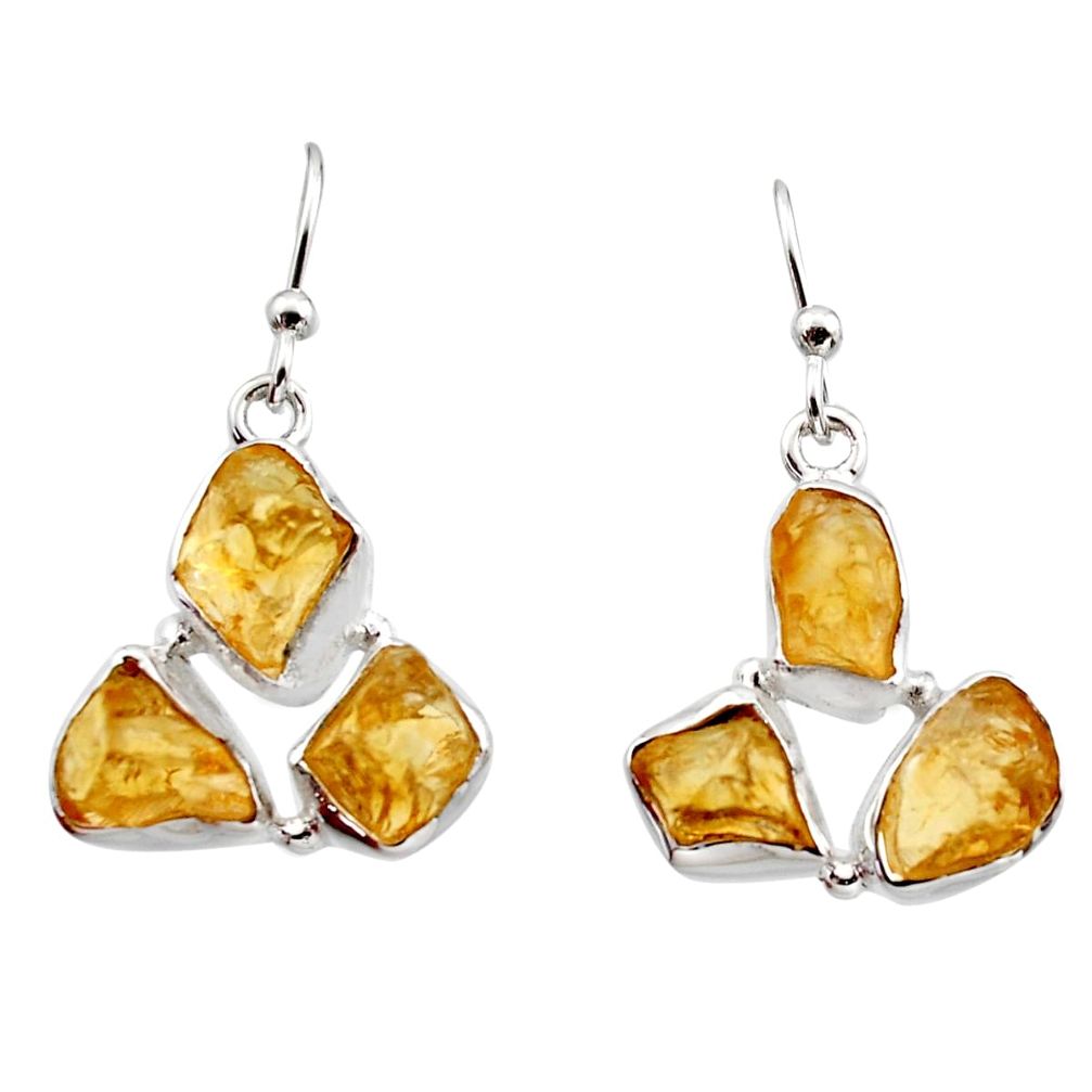 14.90cts yellow citrine rough 925 sterling silver dangle earrings jewelry r16949