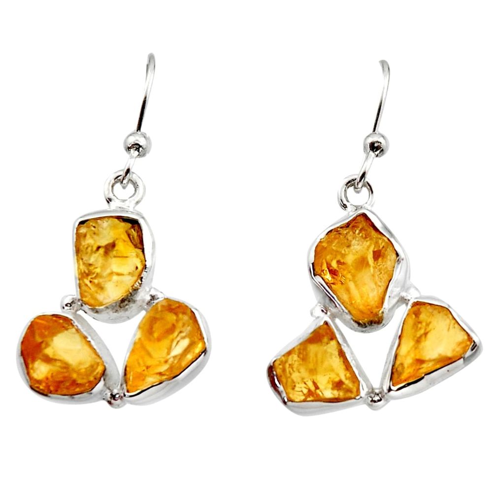 14.90cts yellow citrine rough 925 sterling silver dangle earrings jewelry r16950