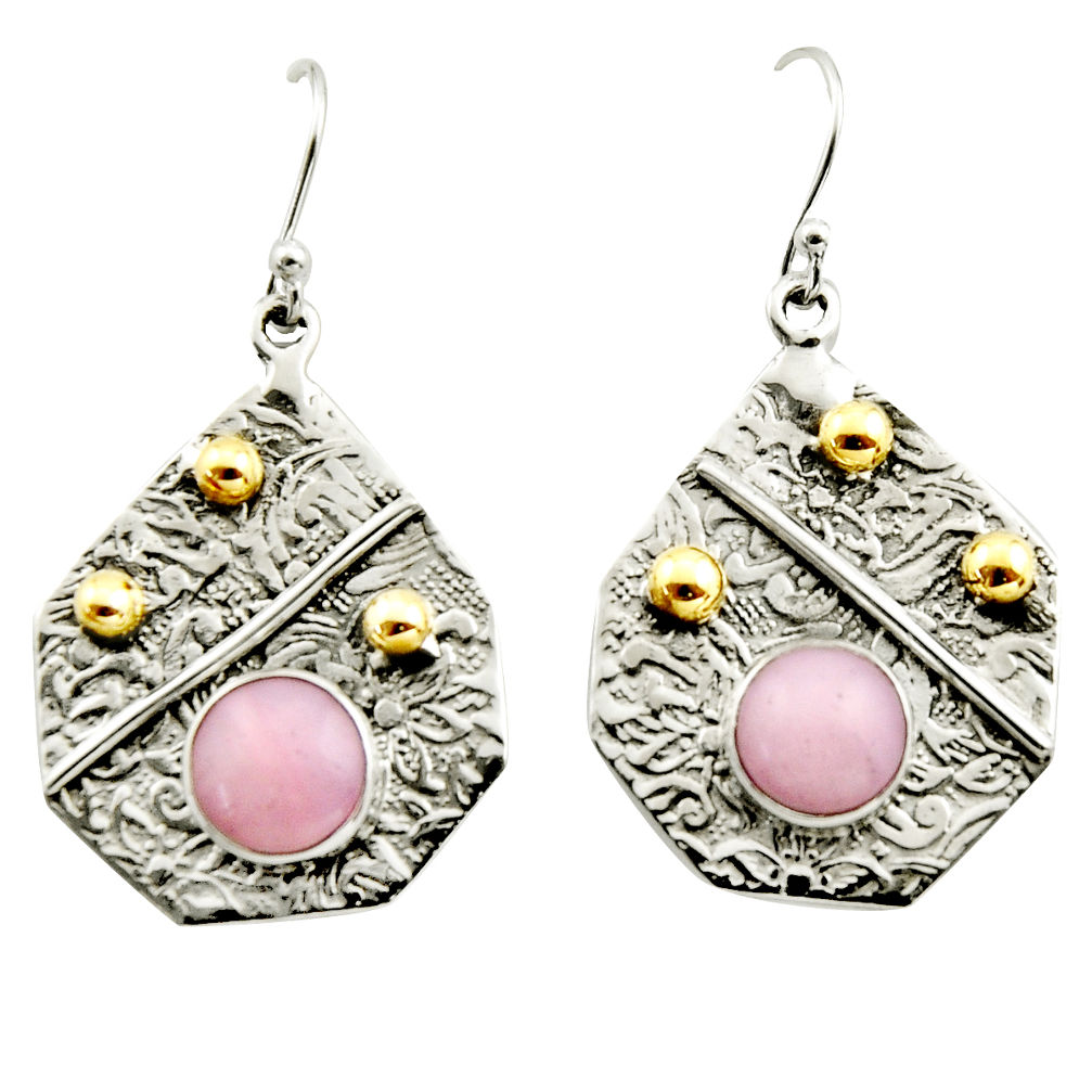 6.15cts victorian natural pink opal 925 silver two tone dangle earrings r17241