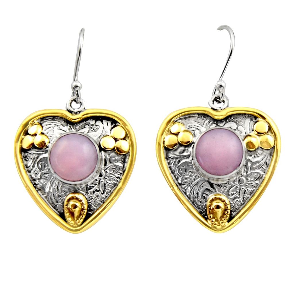 5.83cts victorian natural pink opal 925 silver two tone heart earrings r17248