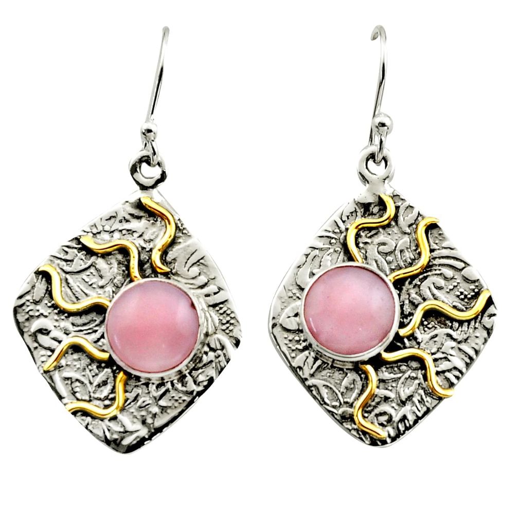 5.83cts victorian natural pink opal 925 silver two tone dangle earrings r17250