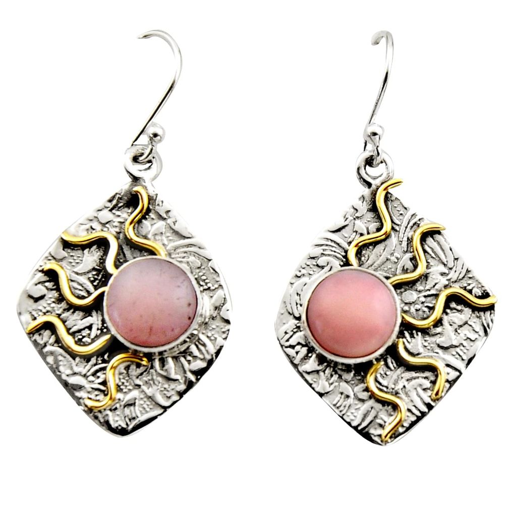 925 silver 6.31cts victorian natural pink opal two tone dangle earrings r17251