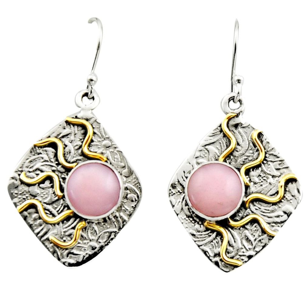 6.83cts victorian natural pink opal 925 silver two tone dangle earrings r17252