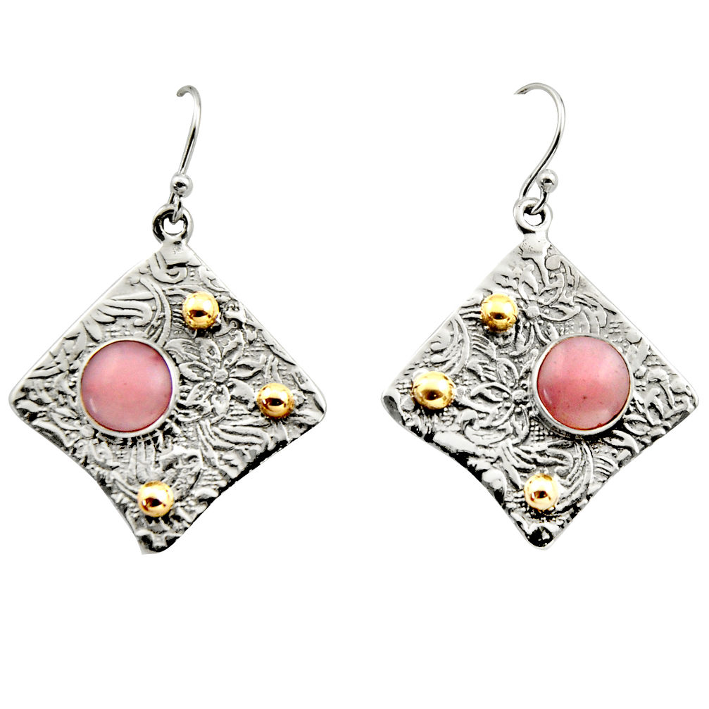 6.56cts victorian natural pink opal 925 silver two tone dangle earrings r17253