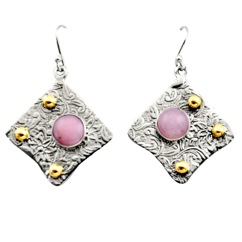 5.62cts victorian natural pink opal 925 silver two tone dangle earrings r17256