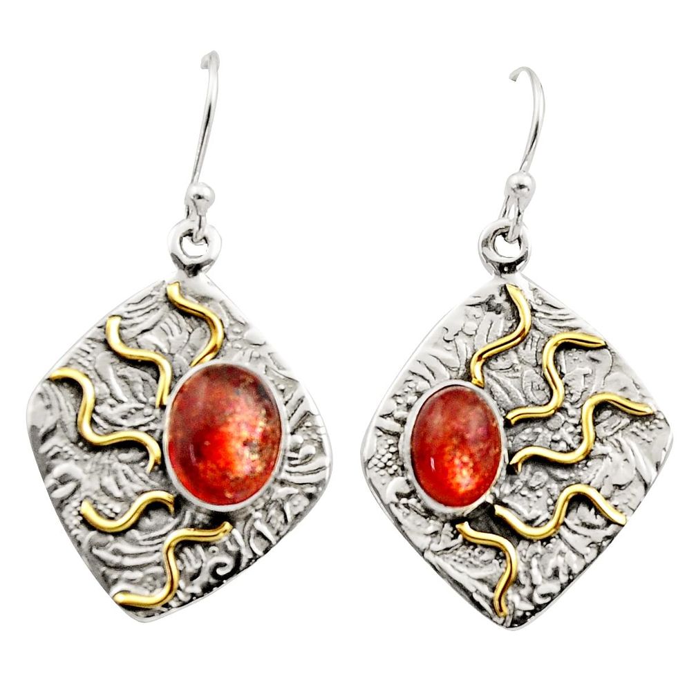 925 silver 4.12cts victorian natural orange sunstone two tone earrings r17292