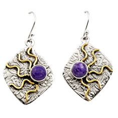 925 silver 3.01cts victorian natural purple charoite two tone earrings r17338