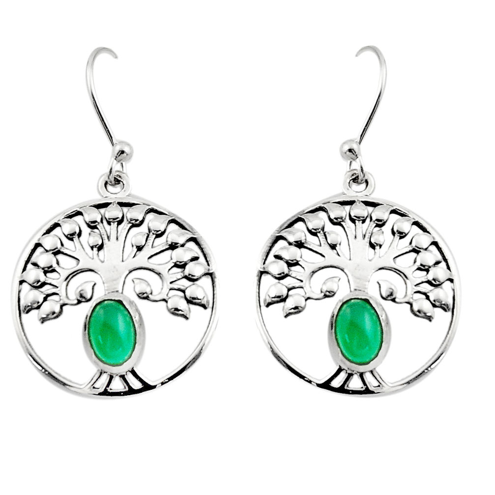 2.12cts natural green chalcedony 925 silver tree of life earrings r18941