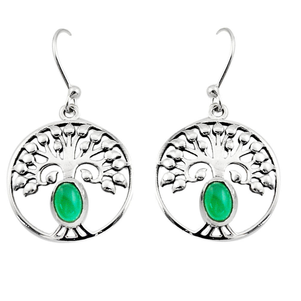 2.23cts natural green chalcedony 925 silver tree of life earrings r18942