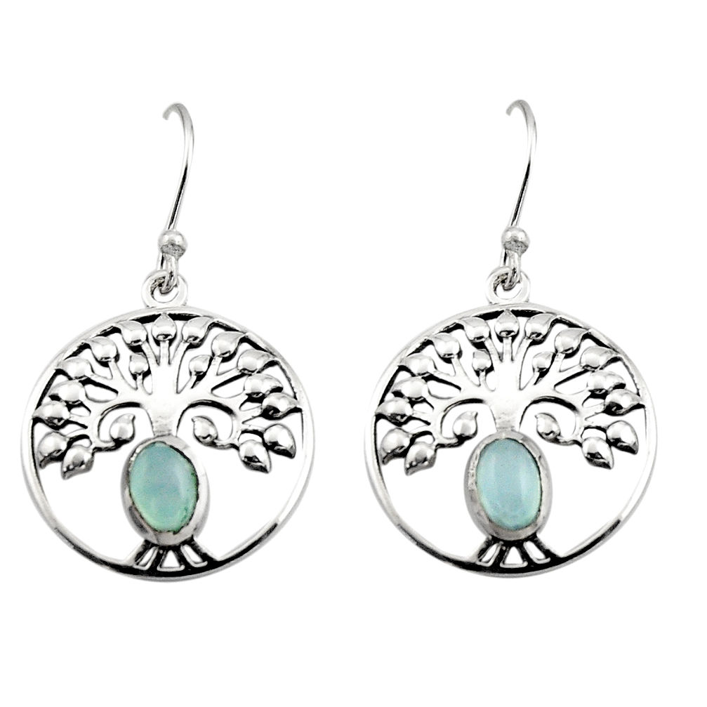 925 sterling silver 2.22cts natural aqua chalcedony tree of life earrings r18947