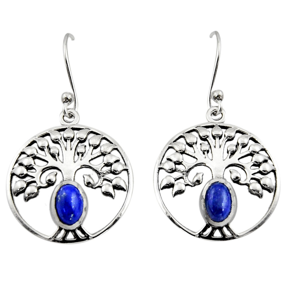 2.01cts natural blue lapis lazuli 925 silver tree of life earrings r18948