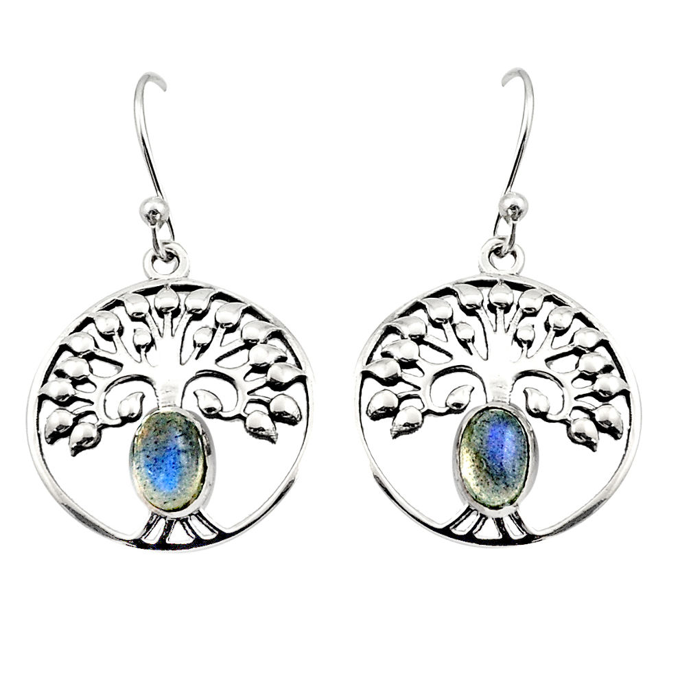2.01cts natural blue labradorite 925 silver tree of life earrings r18952