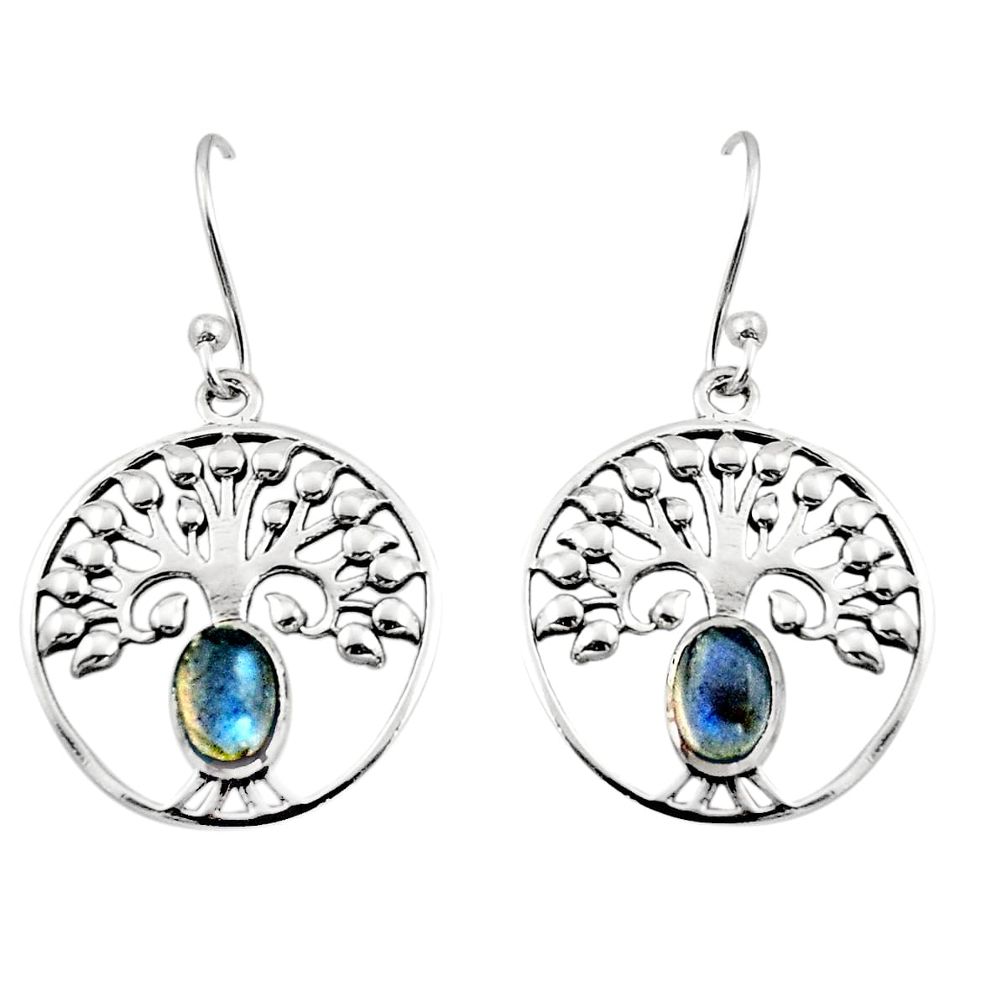 2.24cts natural blue labradorite 925 silver tree of life earrings r18953