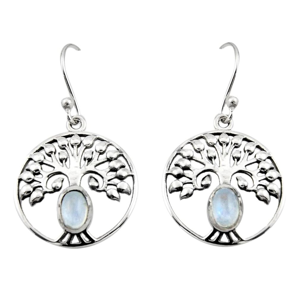 2.12cts natural rainbow moonstone 925 silver tree of life earrings r18955