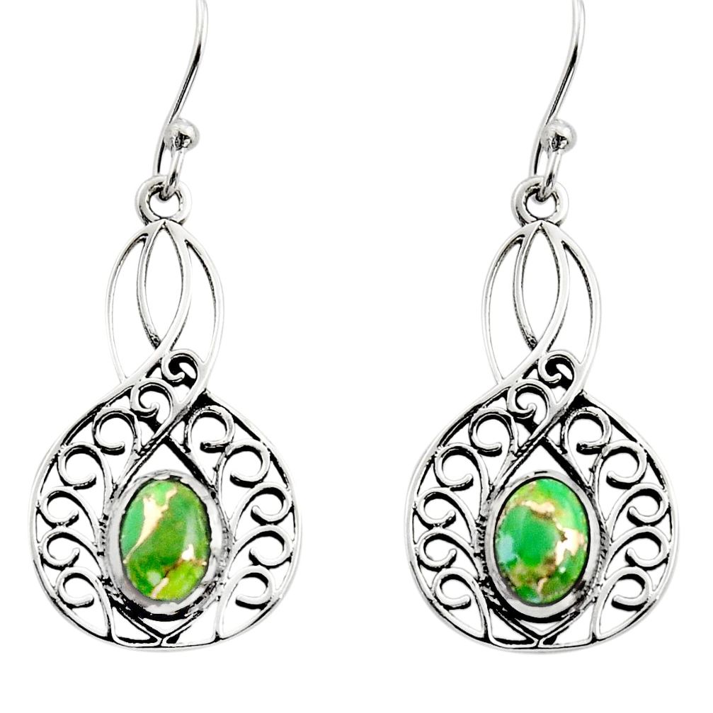 925 sterling silver 3.10cts green copper turquoise dangle earrings r18968