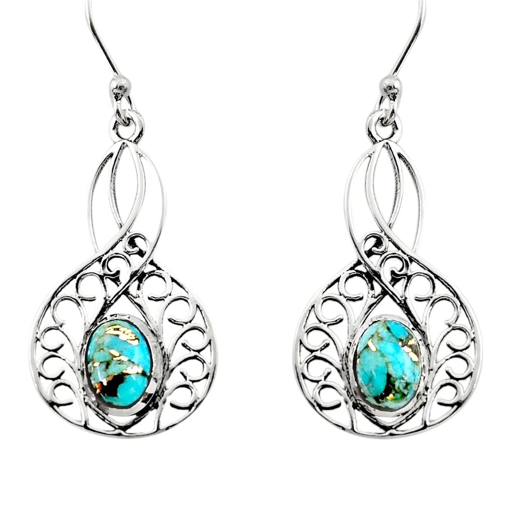 3.22cts blue copper turquoise 925 sterling silver dangle earrings jewelry r18971
