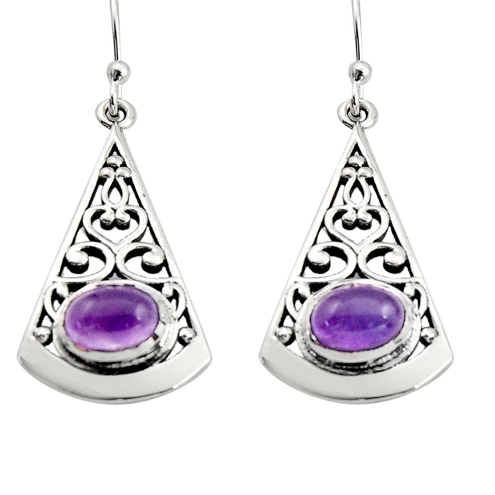 3.16cts natural purple amethyst 925 sterling silver dangle earrings r18983