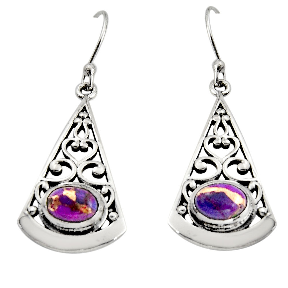 3.16cts purple copper turquoise 925 sterling silver dangle earrings r18989