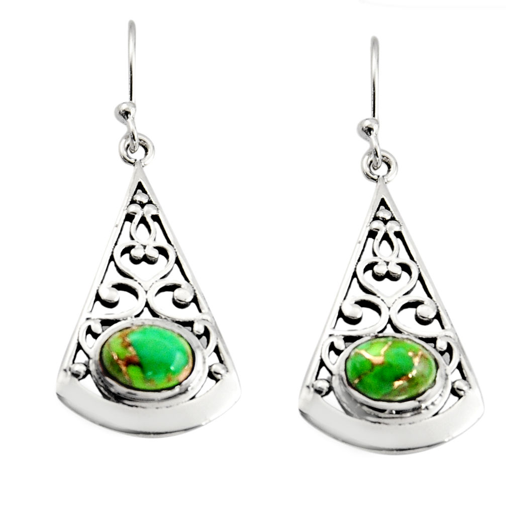 3.01cts green copper turquoise 925 sterling silver dangle earrings r18993