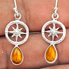 3.50cts amulet star natural brown tiger's eye 925 silver dangle earrings t89663