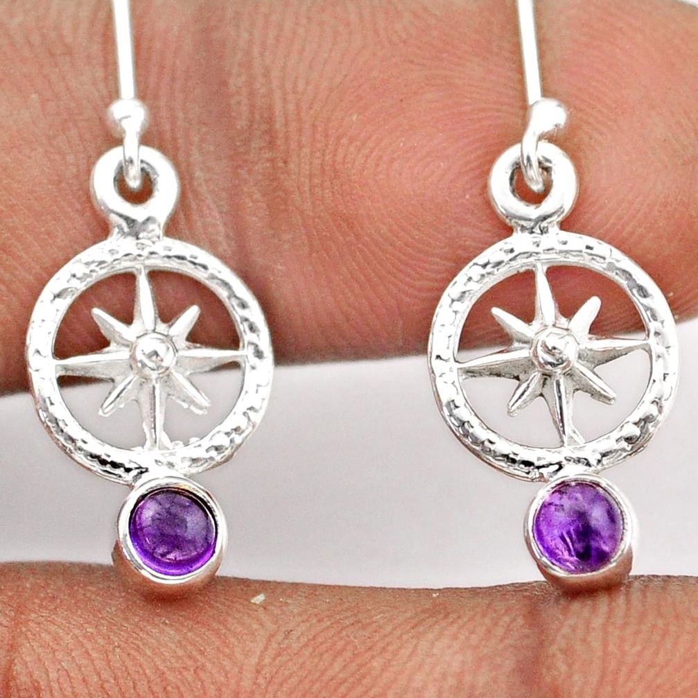 1.05cts amulet star natural purple amethyst 925 silver dangle earrings t89673