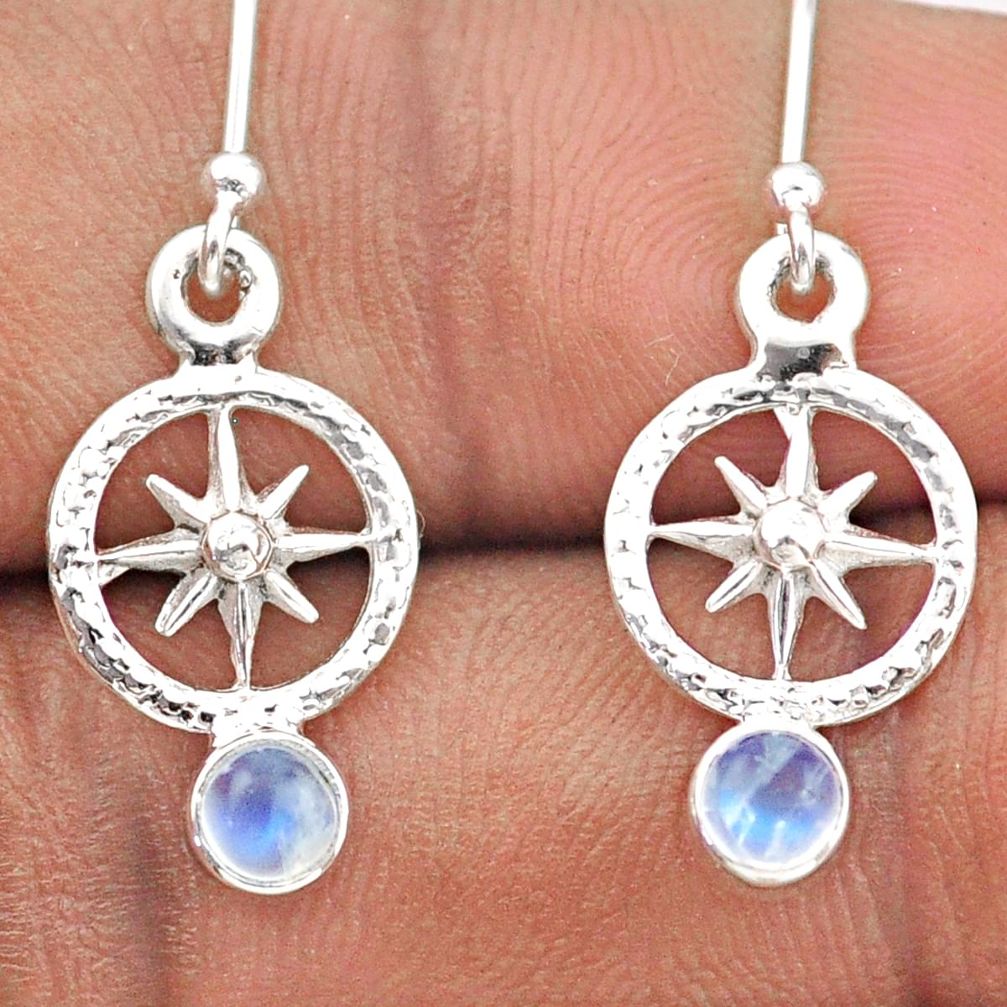 1.12cts amulet star natural rainbow moonstone 925 silver dangle earrings t89674