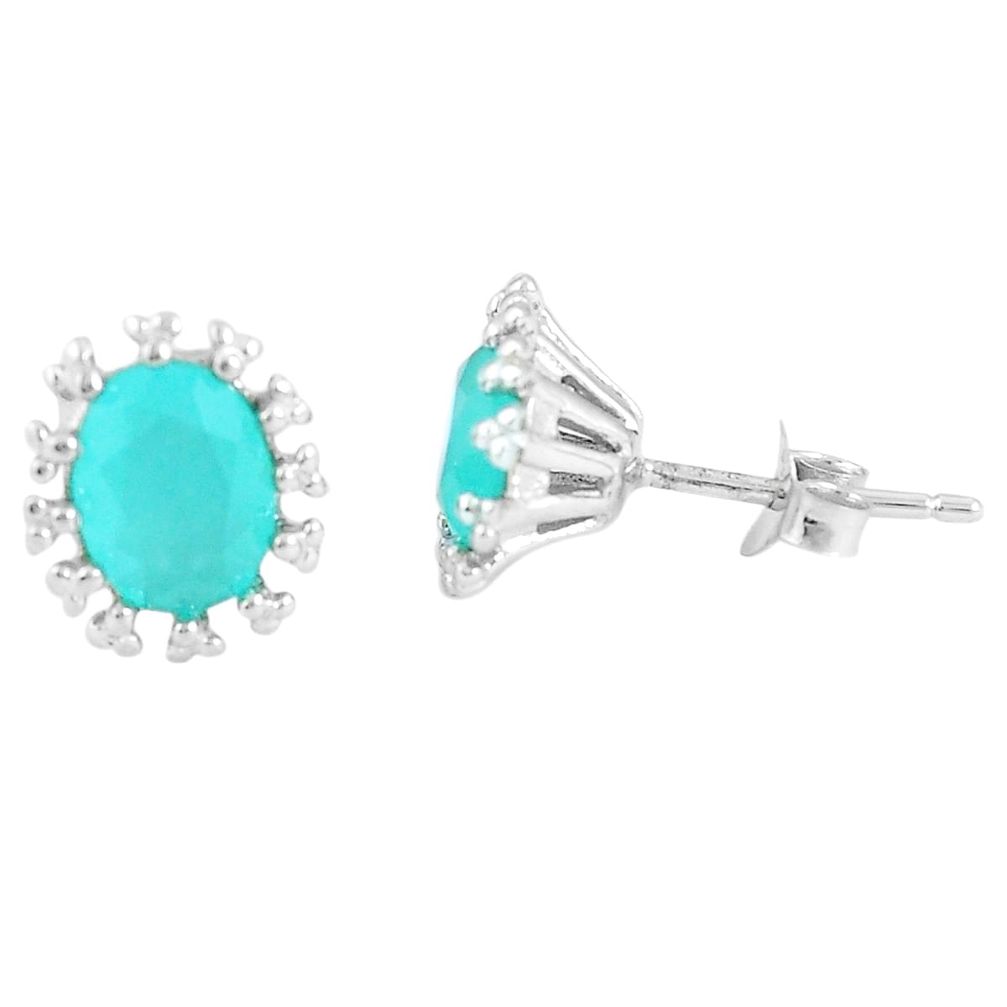 Aqua chalcedony 925 sterling silver stud earrings jewelry c19471