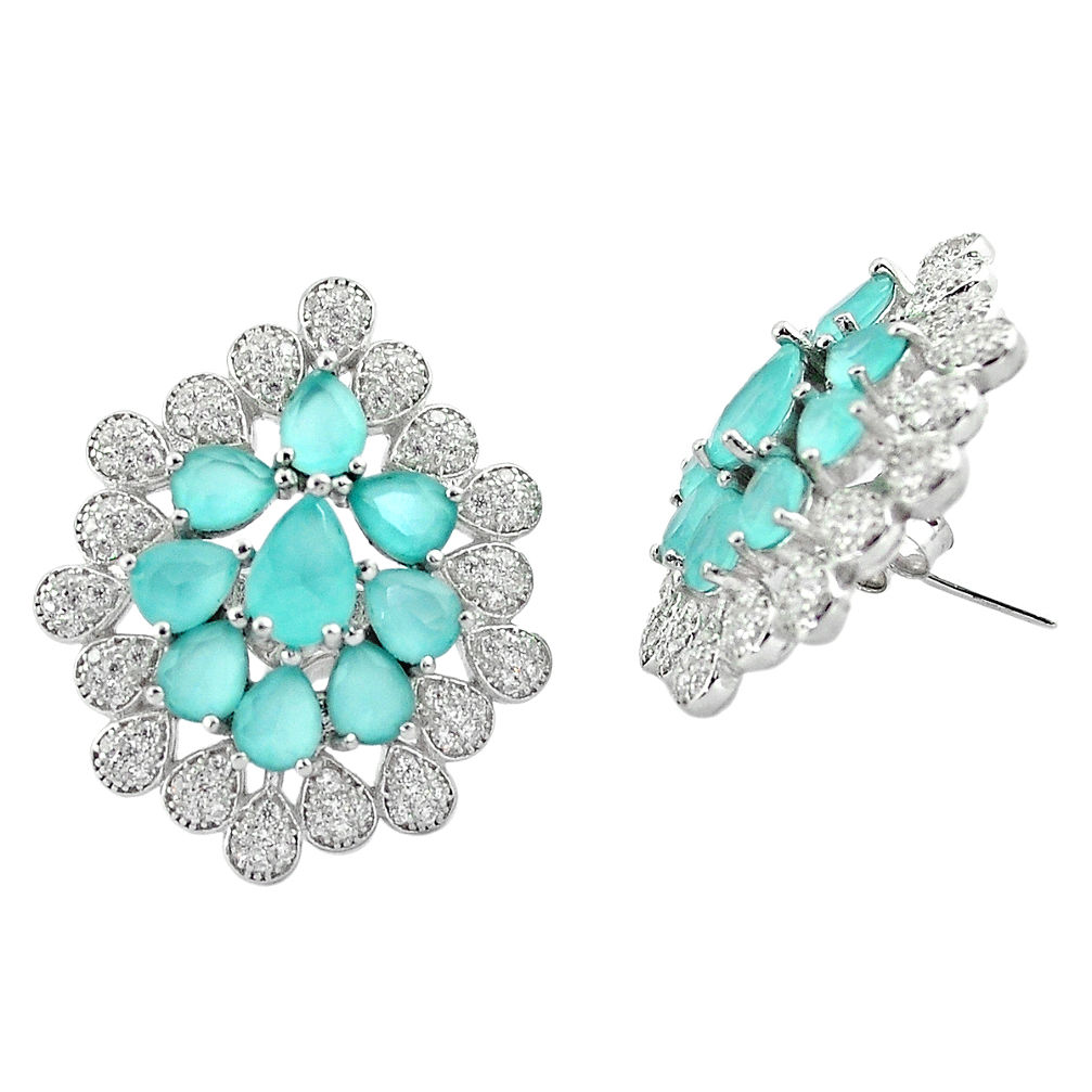 LAB 20.60cts aqua chalcedony white topaz 925 silver stud earrings jewelry c19527