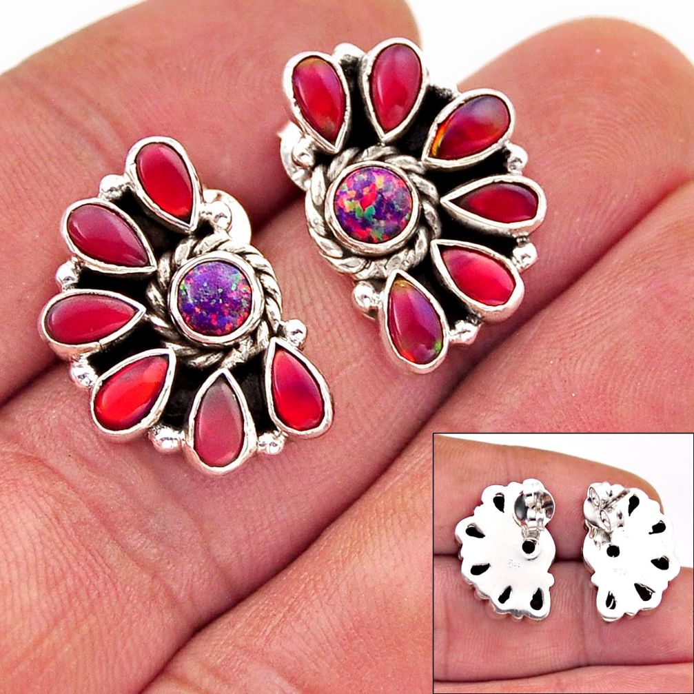 8.87cts australian opal (lab) volcano aurora opal 925 silver stud earrings n4065