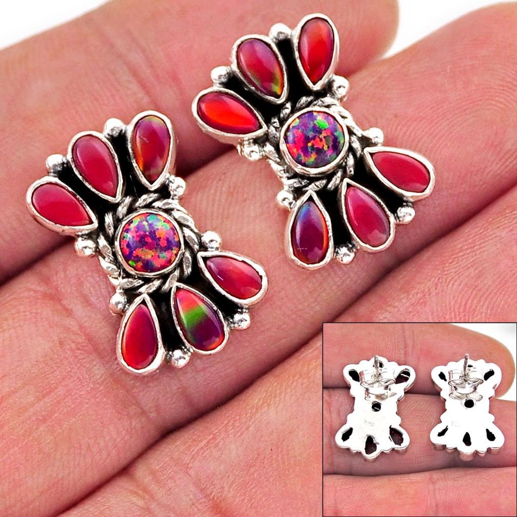 8.73cts australian opal (lab) volcano aurora opal 925 silver stud earrings n4089