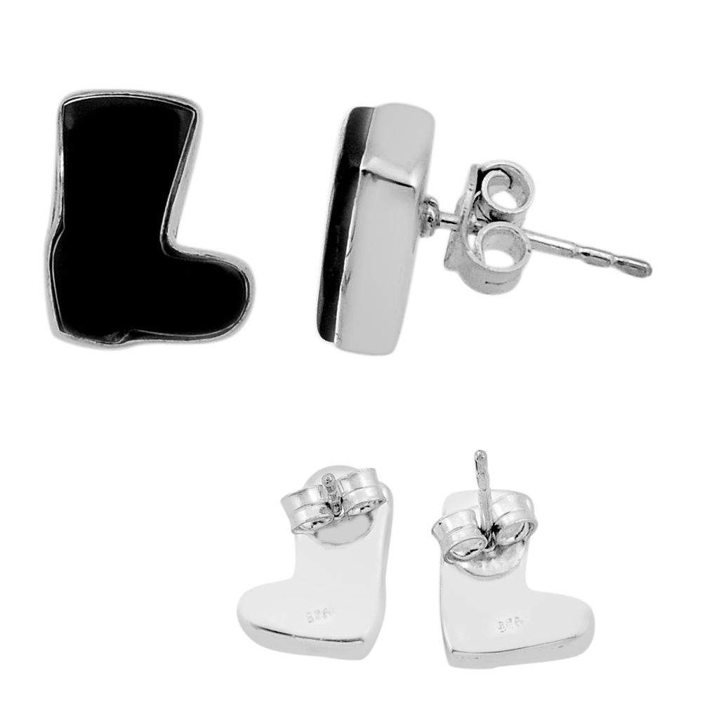 7.25cts back closed black onyx fancy silver stud cowboy boots earrings n45304