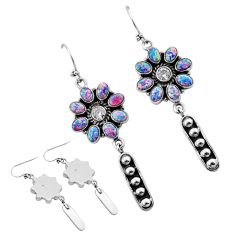 17.12cts back closed blue australian opal (lab) crystal silver earrings c33544