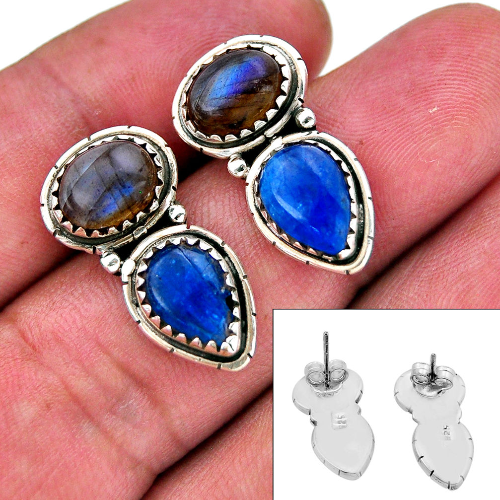 13.66cts back closed blue labradorite apatite 925 silver stud earrings n49062