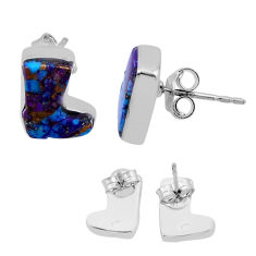 7.67cts back closed copper turquoise silver stud cowboy boots earrings n45302
