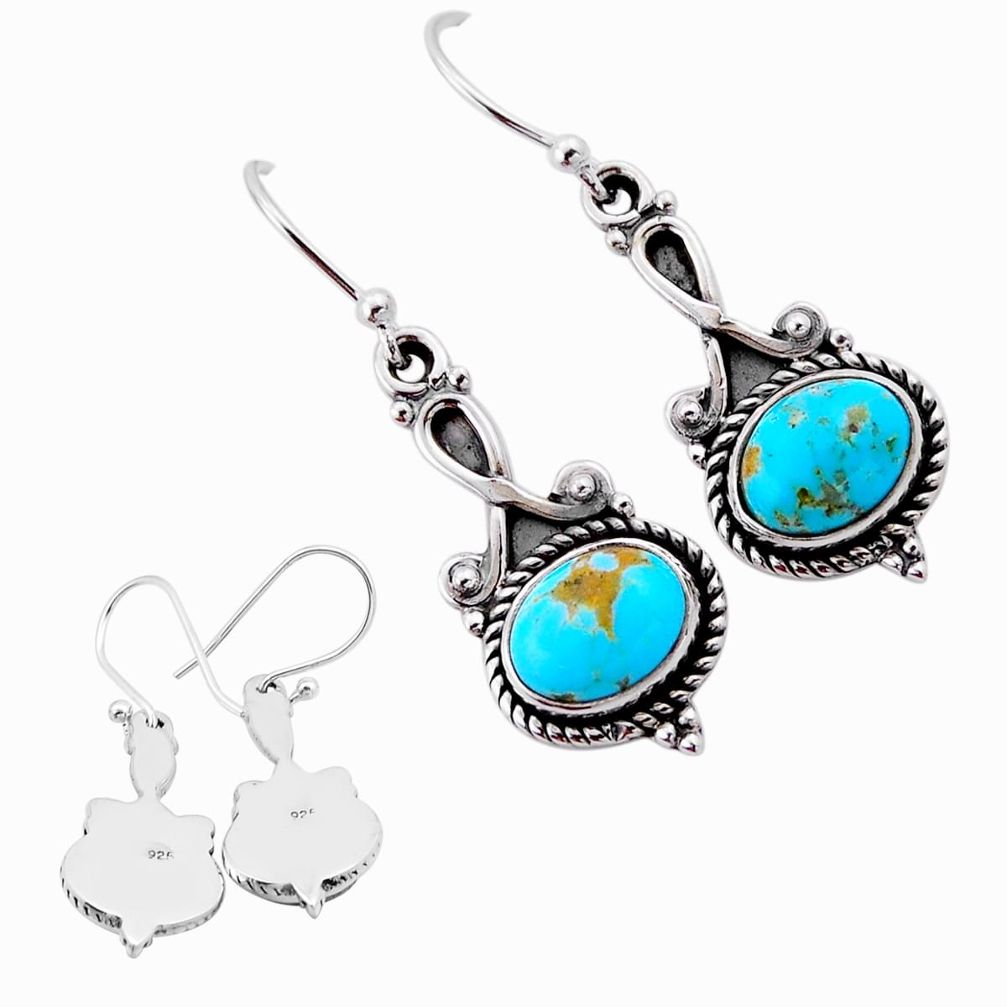 6.07cts back closed green arizona mohave turquoise silver dangle earrings n54966