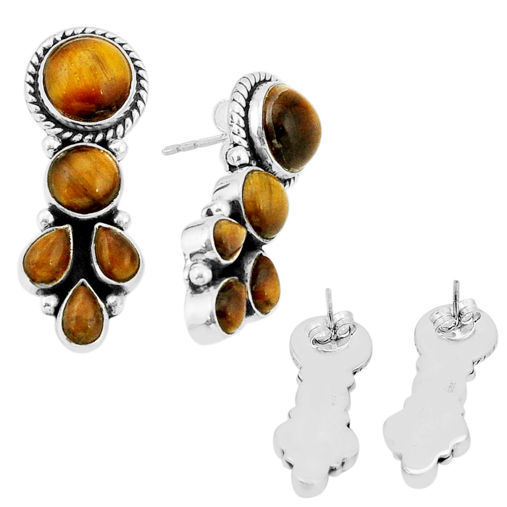 13.51cts back closed natural brown tiger's eye 925 silver dangle earrings c32181