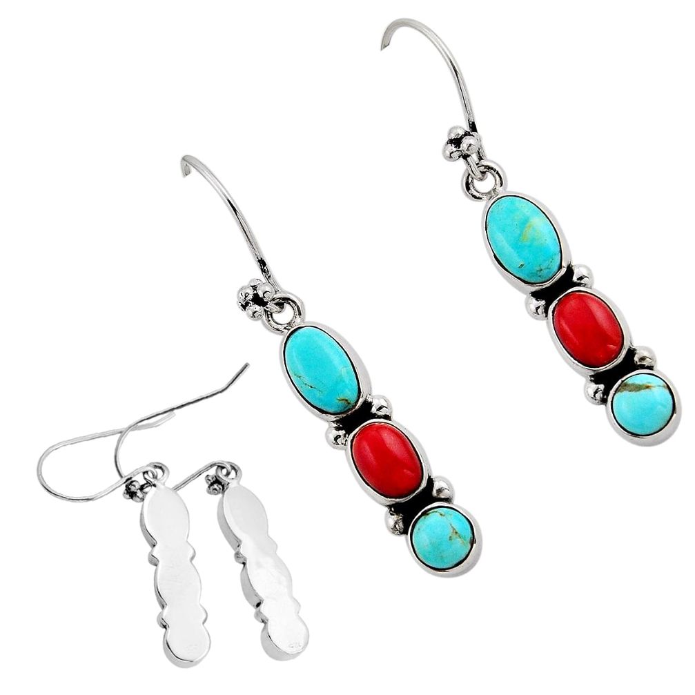 8.22cts back closed natural kingman turquoise coral 925 silver earrings c33208
