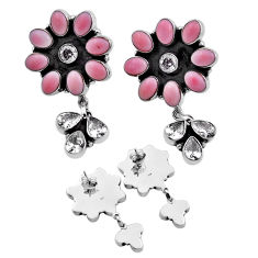 25.52cts back closed natural pink queen conch shell topaz silver earrings c35063