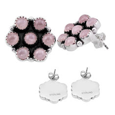 10.28cts back closed natural pink rose quartz 925 silver stud earrings n48462