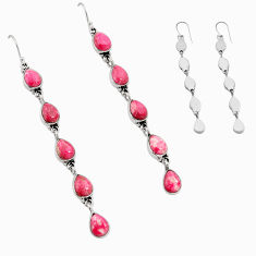 36.25cts back closed natural pink thulite 925 silver earrings jewelry c32797