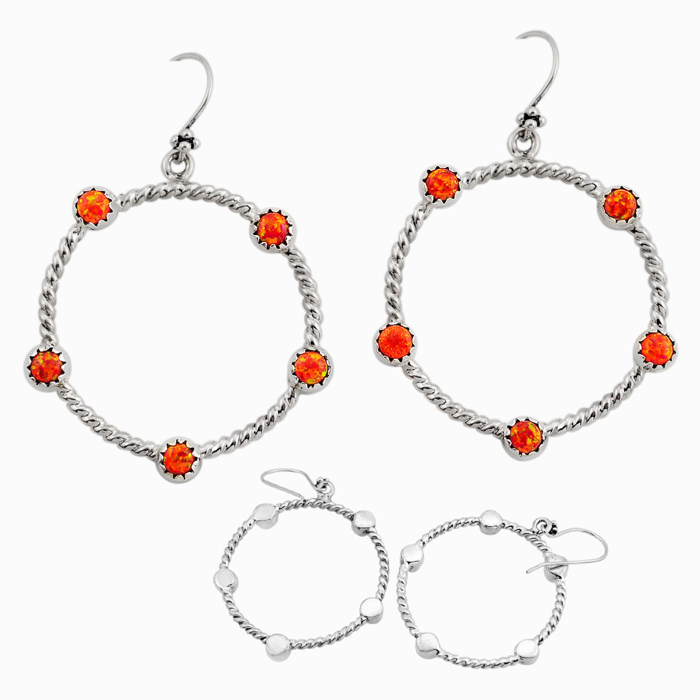 3.32cts back closed orange australian opal (lab) 925 silver earrings c33205