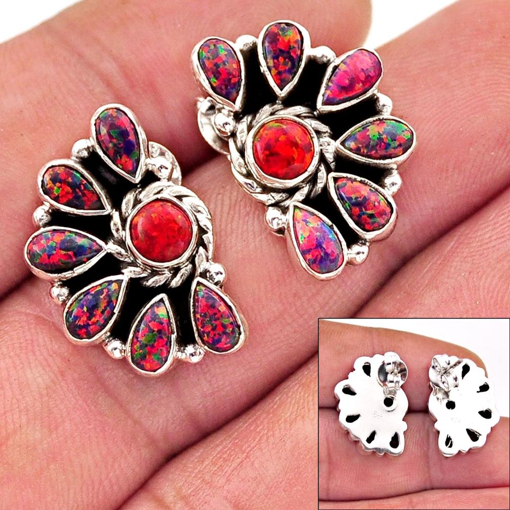 8.88cts back closed orange australian opal (lab) 925 silver stud earrings n4069