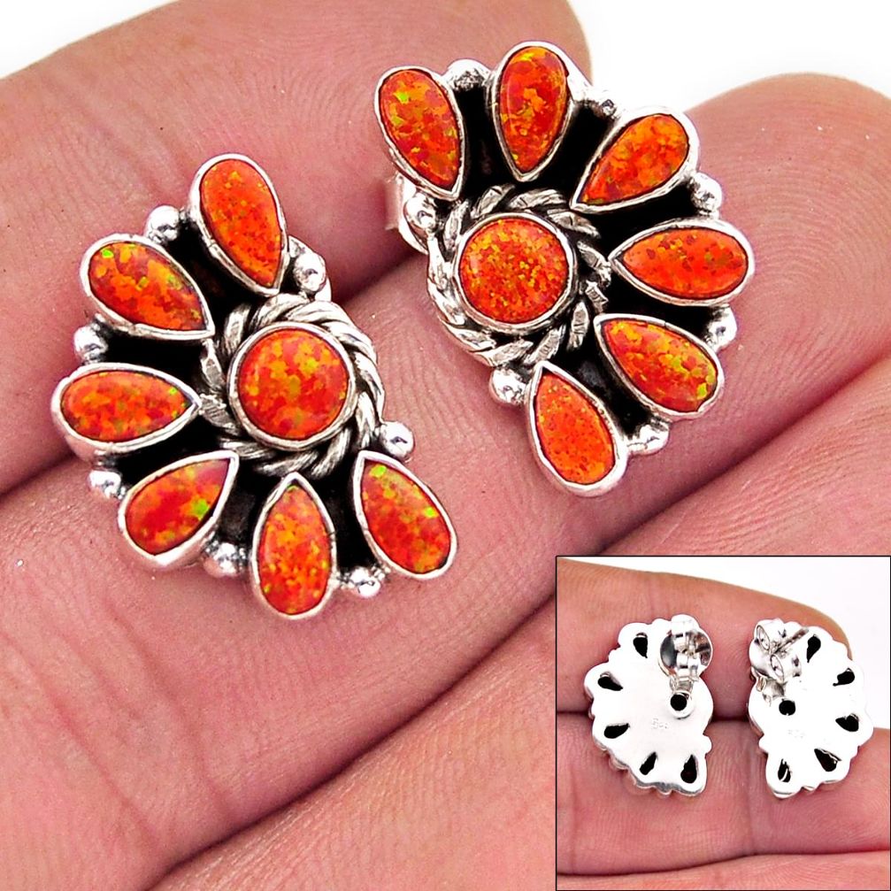 8.28cts back closed orange australian opal (lab) 925 silver stud earrings n4071