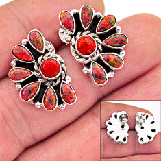 9.38cts back closed orange australian opal (lab) 925 silver stud earrings n4073